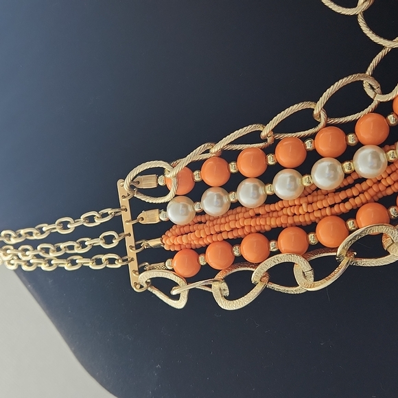 Gold and Orange Statement Necklace - 6 Strands - Picture 5 of 8
